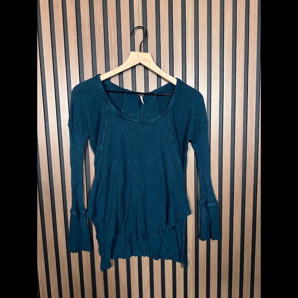 Free People Tops - Free People Top XS Womens Blue Teal Crewneck Thermal Knit Long Sleeve
